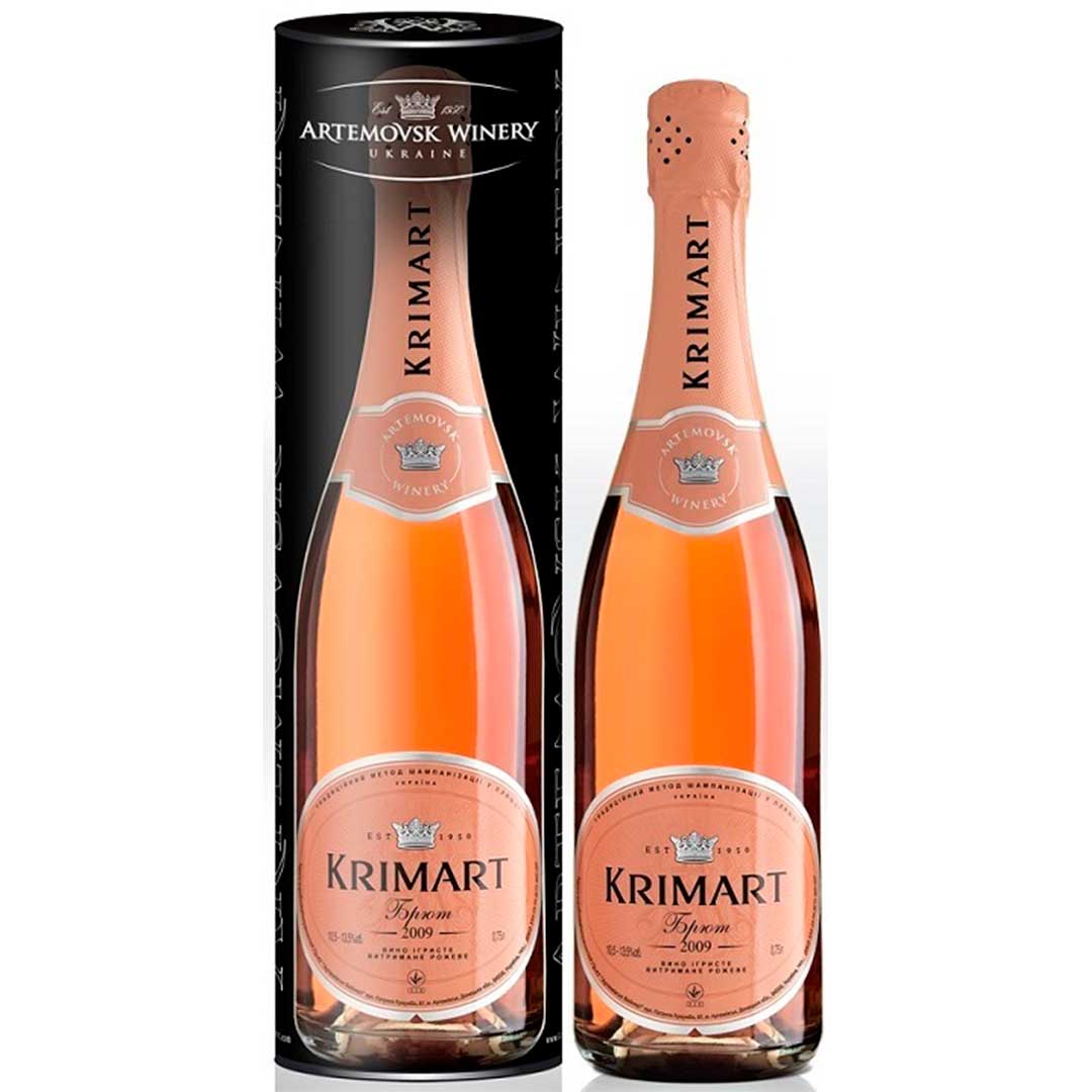 Вино игристое Krimart выдержанное розовое брют в тубусе 0,75л 10-13,5% Шампанское и игристое вино в RUMKA. Тел: 067 173 0358. Доставка, гарантия, лучшие цены!, фото1
