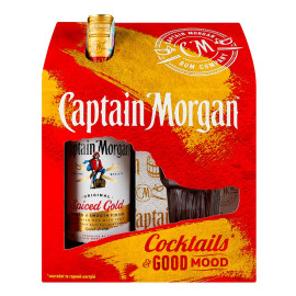 Напиток на основе рома Captain Morgan Spiced Gold со стаканом 0,7л 35%