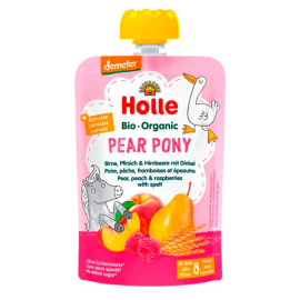 Пюре Pear Pony з грушею, персиком, малиною та органічною спельтою (з 8 місяців) Holle 100г