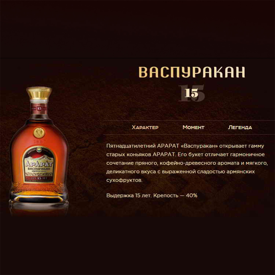 Бренді вірменське Ararat Vaspurakan 15 років витримки 0,7л 40% у коробці купити