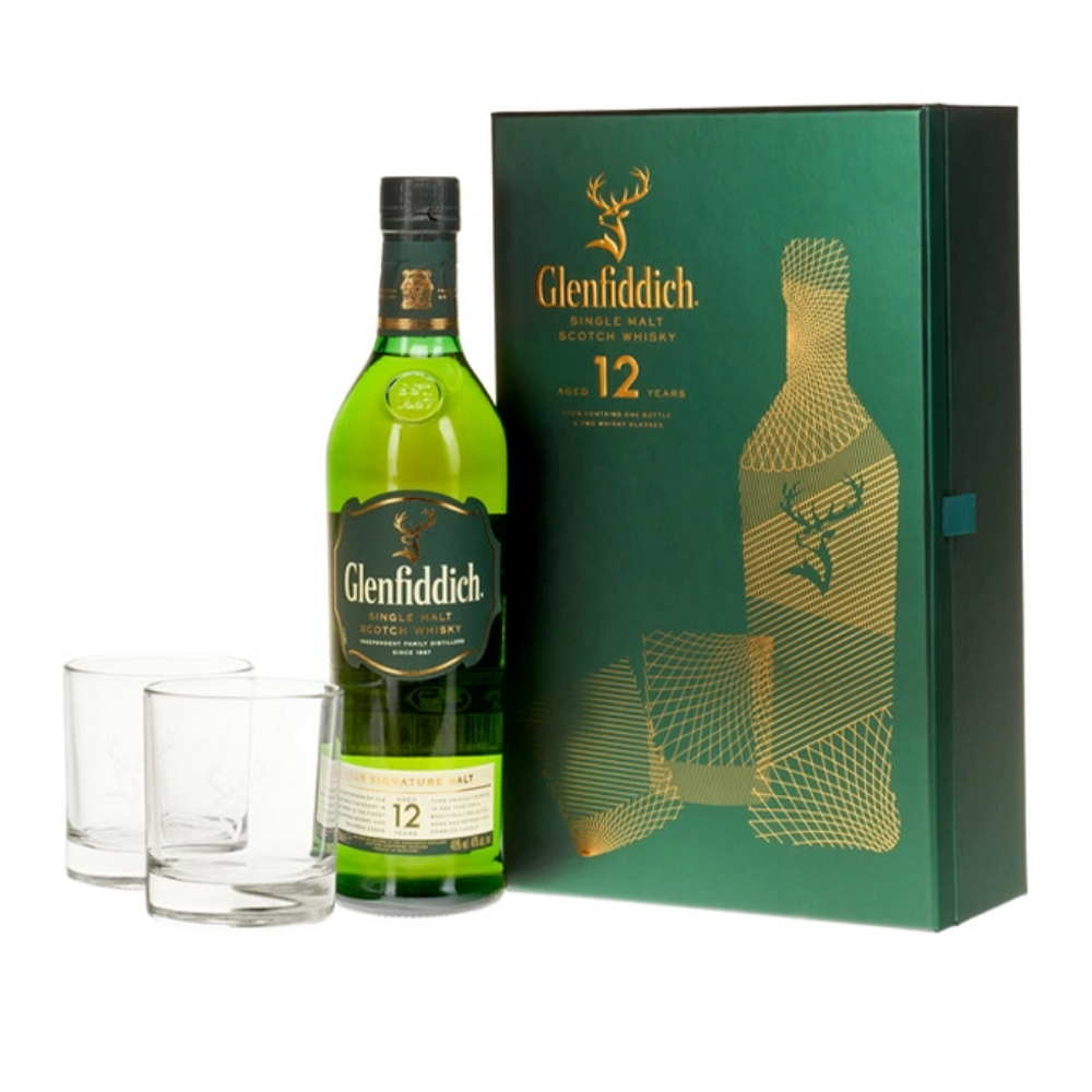 Виски Односолодовый Glenfiddich 12 yo  0,7 л 40% + 2 стакана купить