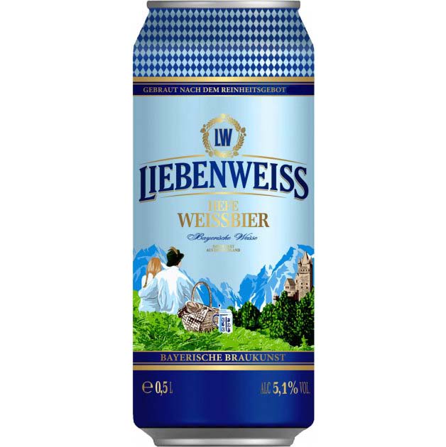 Пиво Liebenweiss Hefe-Weissbier светлое нефильтрованное 5,1% 0,5л