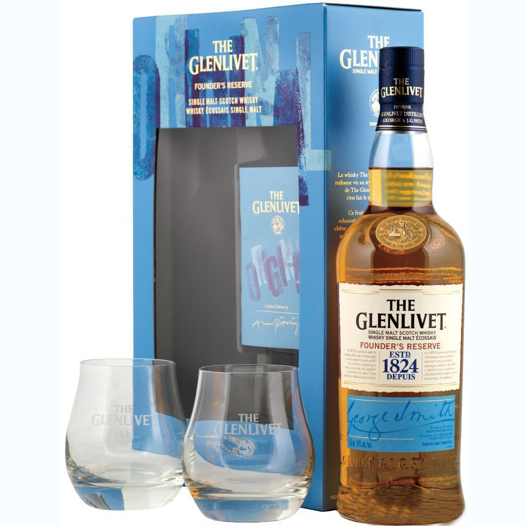 Виски The Glenlivet Founder's Reserve 0,7 л 40% в подарочной упаковке с 2-мя стаканами купить