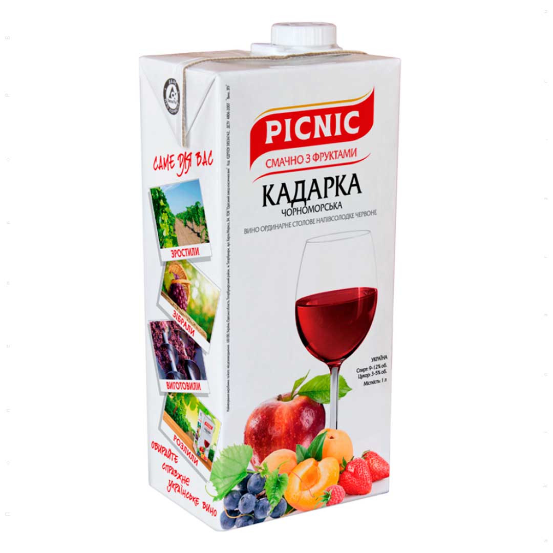 Вино Picnic Кадарка Чорноморська червоне напівсолодке 1л 9-12%
