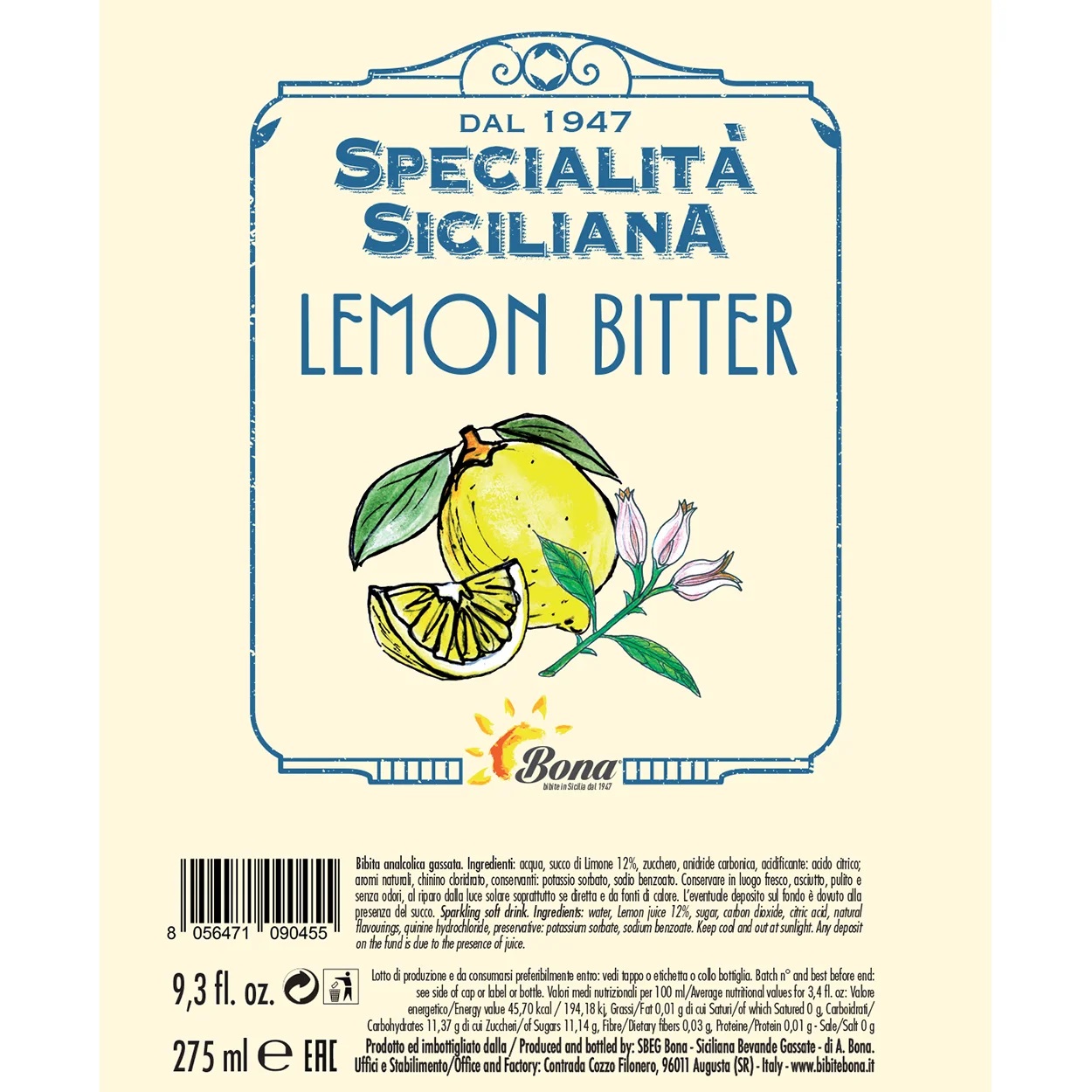 Напиток Лимонный тоник Tonica Lemon Specialita Siciliana dal 1974 0,275л 0% купить