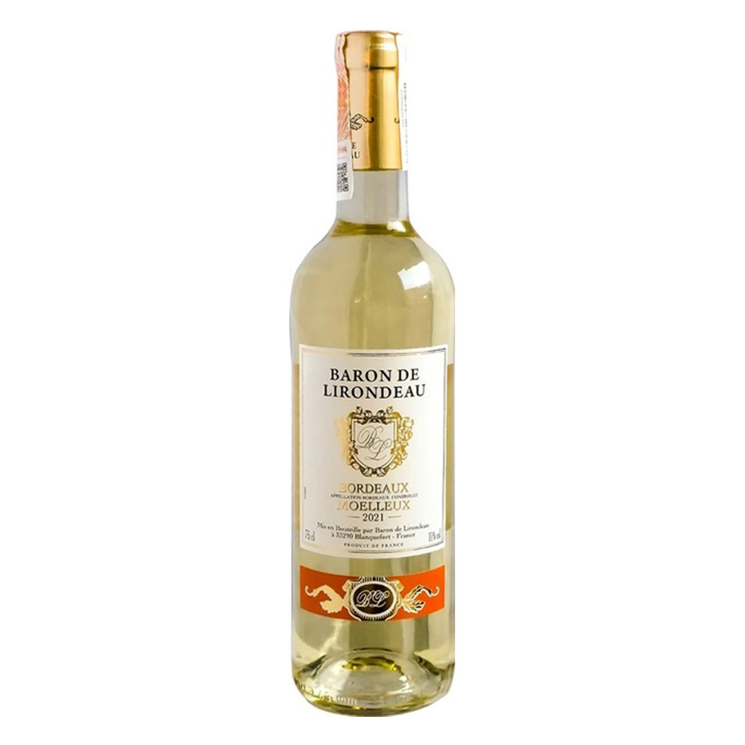 Вино Бордо Baron de Lirondeau белое полусладкое 0,75л 10,5%