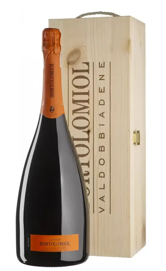 Ігристе вино Bortolomiol Senior Valdobbiadene Prosecco Superiore біле екстра-сухе в дерев'яній упаковці 1,5л 11,5%