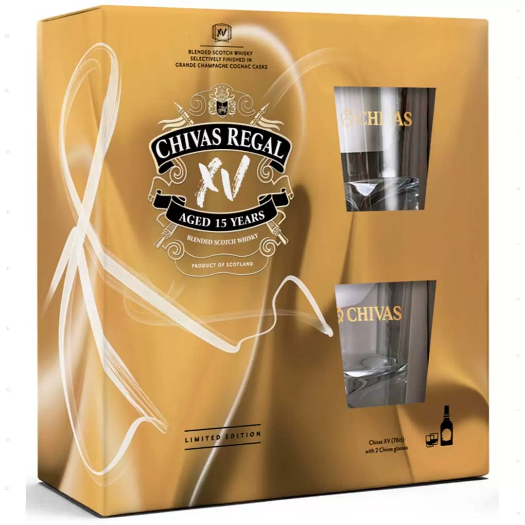 Віскі Chivas Brothers Limited XV 15 років витримки 0,7 л 40% в подарунковій упаковці + 2 склянки