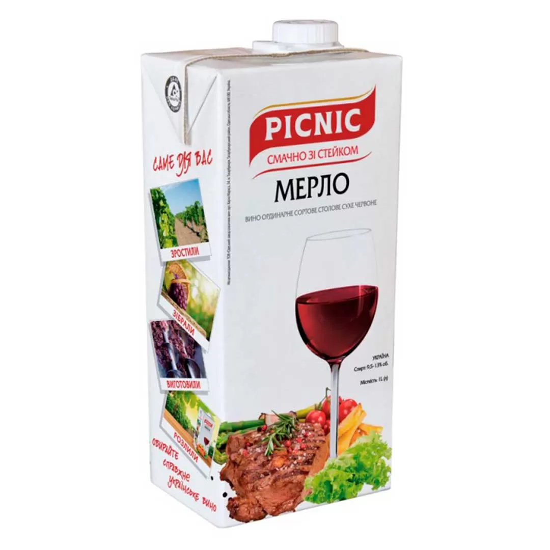 Вино Picnic Merlot червоне сухе 1л 9,5-13% купити