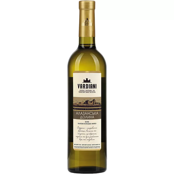 Вино Vardiani Алазанская долина белое полусладкое 0,75л 9-13%