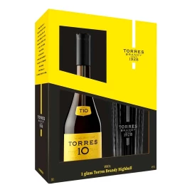 Бренди Torres Gran Reserva 10 0,7л 38% + 1 стакан подарочный набор