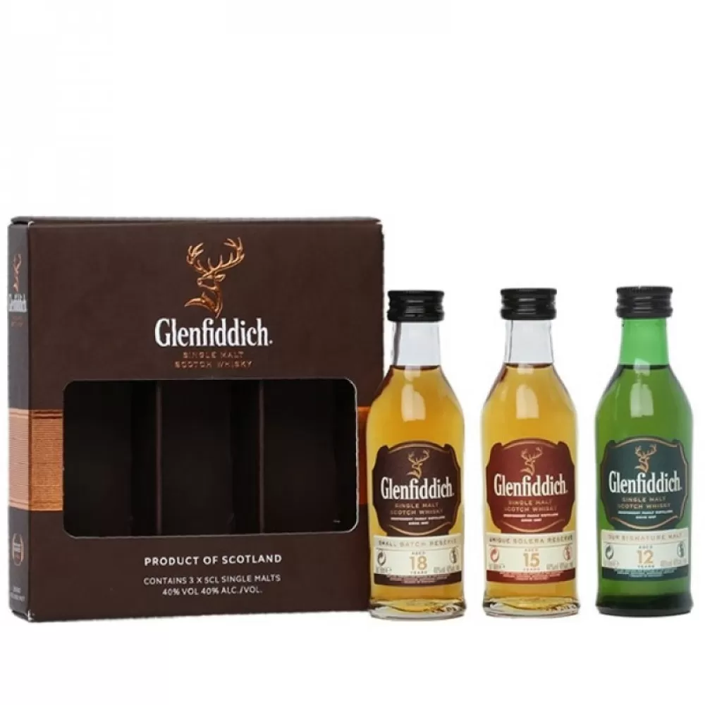 Виски односолодовый Glenfiddich Mix Pack (3 бут. по 0,05л – 12 yo, 15 yo, 18 yo) 0,15л 40%