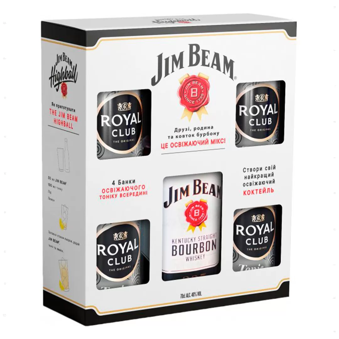 Віскі Jim Beam White 0,7л 40% + 4 Royal Club Tonic