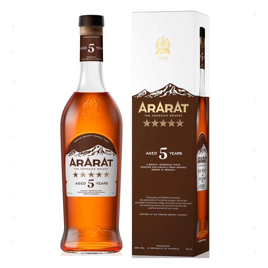 Бренди армянское Ararat 5 звезд 0,5л 40% в коробке