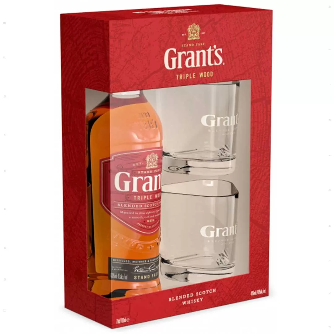 Виски бленд Grant's Triple Wood 0,7л 40% + 2 стакана