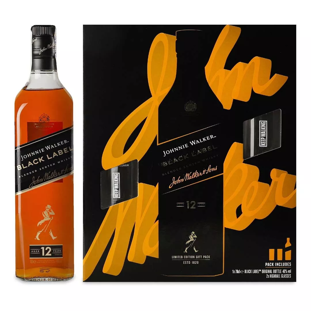 Віскі Johnnie Walker Black Label із двома склянками 0,7л 40%