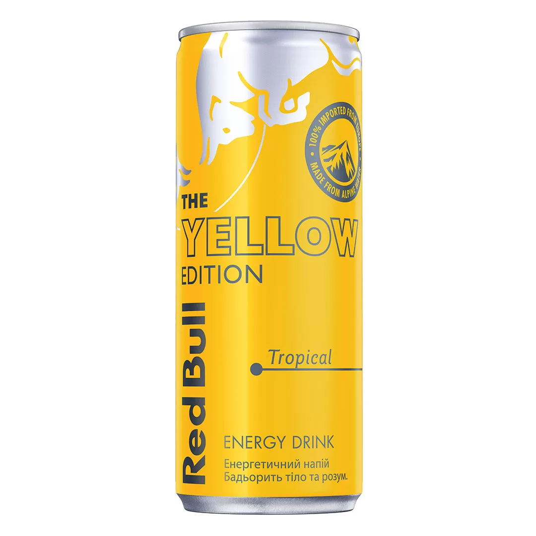 Напій енергетичний Red Bull Yellow Edition 0,25л., зі смаком тропічних фруктів