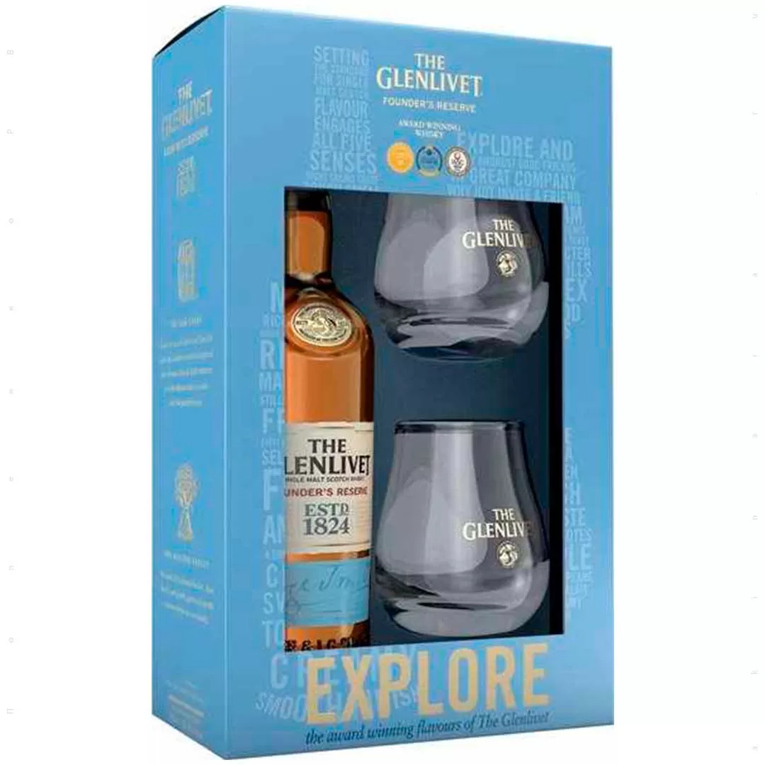 Виски The Glenlivet Founder's Reserve 0,7 л 40% в подарочной упаковке с 2-мя стаканами