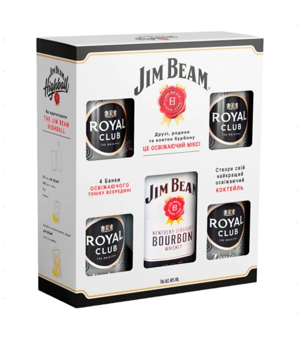 Віскі Jim Beam White 0,7л 40% + 4 Royal Club Tonic