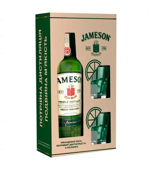 Виски Джемисон 0,7 л +2 стакана, Jameson + 2 glasses 0,7 л 40%