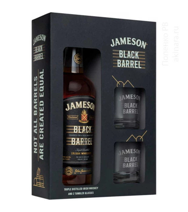 Виски набор Jameson Irish Whiskey Black Barrel Джемисон Black Barrel + 2 стакана 0,7л 40%