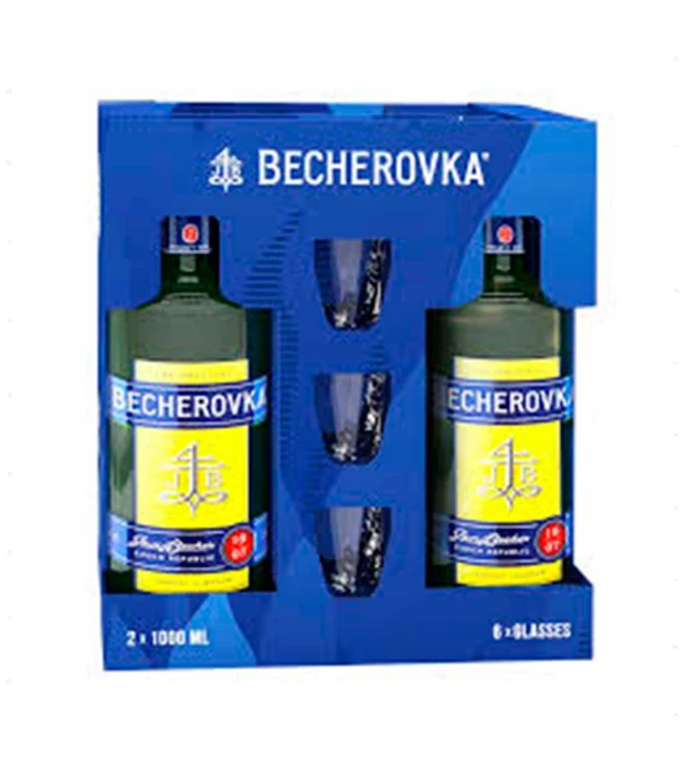 Набор Ликерная настойка на травах Becherovka 2л 38% + 6 стопок