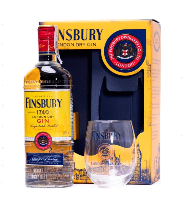 Набор Джин Finsbury London Dry в подарочной упаковке 0,7л 37,5% + стакан 465 мл