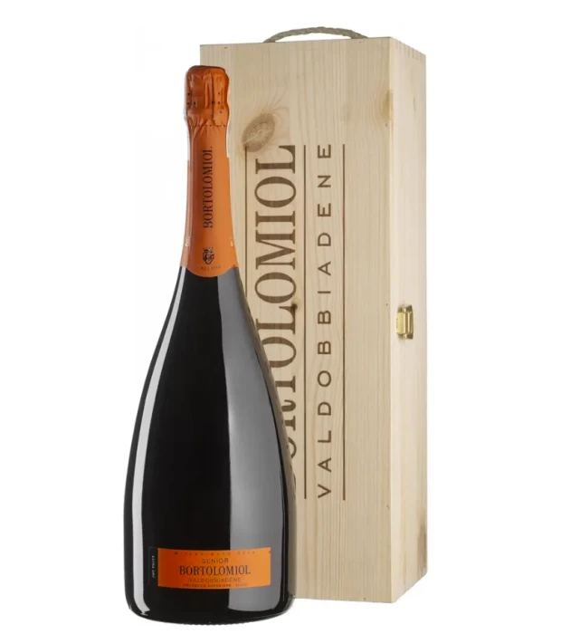 Ігристе вино Bortolomiol Senior Valdobbiadene Prosecco Superiore біле екстра-сухе в дерев'яній упаковці 1,5л 11,5%
