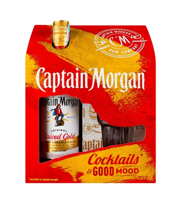 Напиток на основе рома Captain Morgan Spiced Gold со стаканом 0,7л 35%