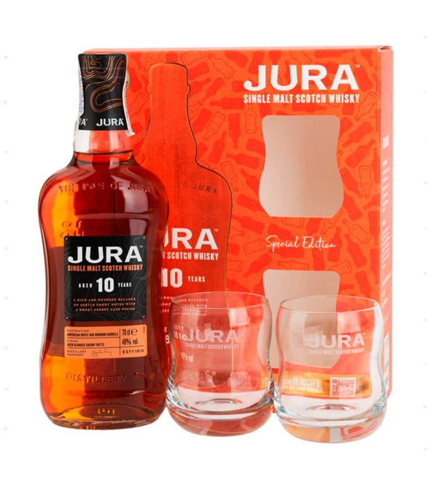 Виски Jura 10yo 0,7л 40% + 2 бокала в подарочной коробке