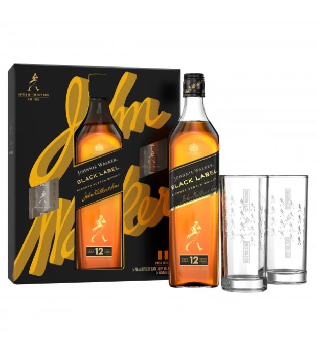 Виски Johnnie Walker Black Label с двумя стаканами 1л 40% купить