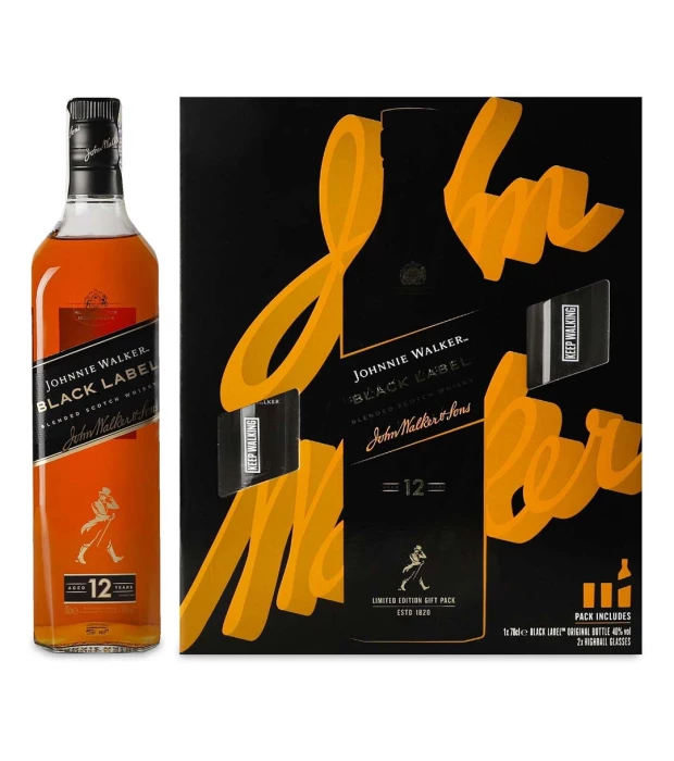 Віскі Johnnie Walker Black Label із двома склянками 0,7л 40%