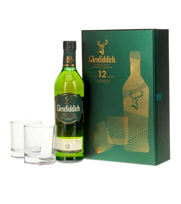 Виски Односолодовый Glenfiddich 12 yo  0,7 л 40% + 2 стакана купить
