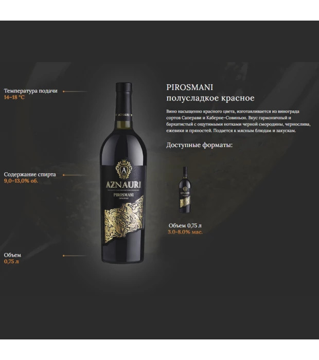 Вино Aznauri Pirosmani червоне напівсолодке 0,75л 9-13% купити