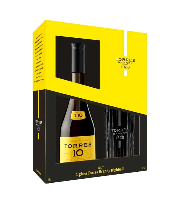 Бренди Torres Gran Reserva 10 0,7л 38% + 1 стакан подарочный набор