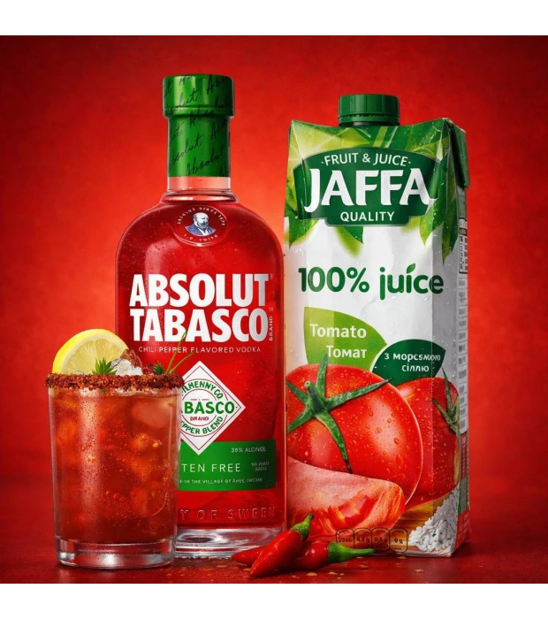 Набор водка ароматизированная Absolut Tаbasco 38% 0.7л+сік Jaffa томатный 0,95л