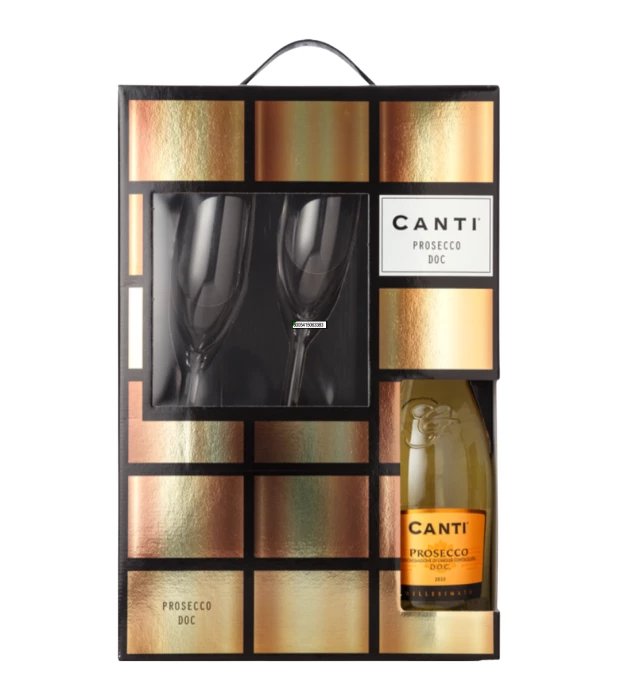 Вино ігристе біле екстра сухе Canti Prosecco Millesimato 0,75л 11% + 2 келихи в подарунковій коробці