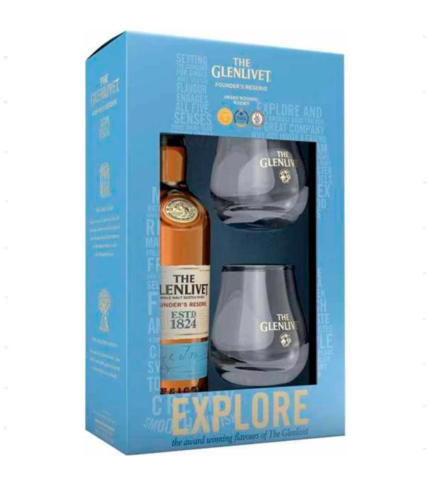 Віскі The Glenlivet Founder's Reserve 0,7 л 40% в подарунковій упаковці з 2-ма склянками