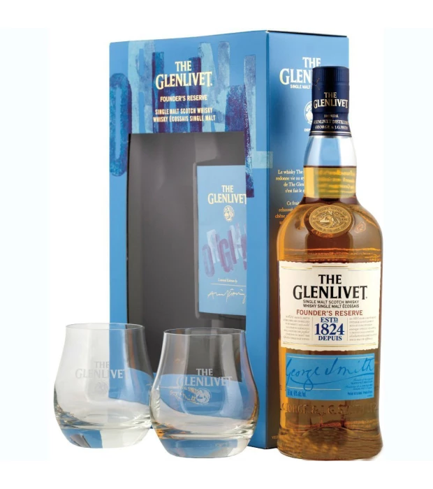 Виски The Glenlivet Founder's Reserve 0,7 л 40% в подарочной упаковке с 2-мя стаканами купить