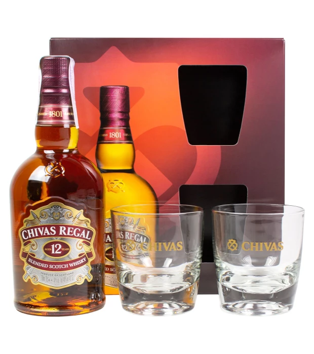 Виски Chivas Regal 12 лет выдержки 0,7 л 40% + 2 стакана купить