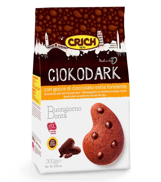 Печиво Чокодарк із шоколадними дропсами Crich 300г