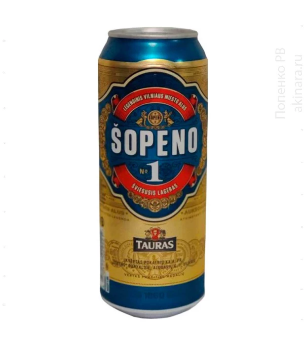 Пиво Tauras Sopeno 1 світле фільтроване 5% 0,5л