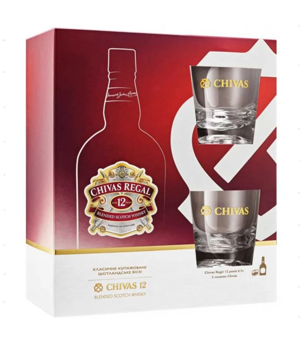 Виски Chivas Regal 12 лет выдержки 0,7 л 40% + 2 стакана