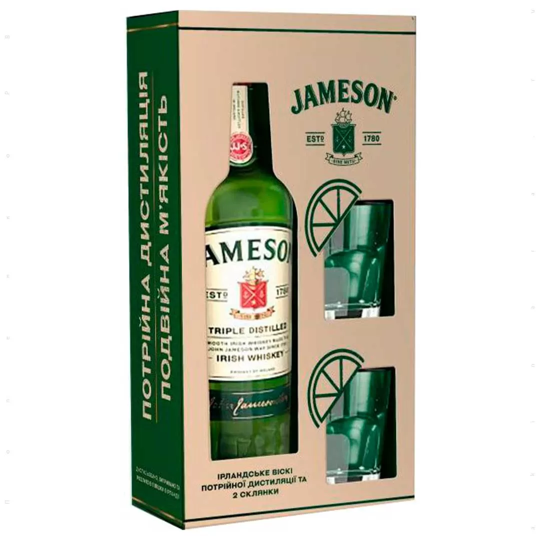 Купить Виски Джемисон 0,7 л +2 стакана, Jameson + 2 glasses 0,7 л 40% онлайн в 【интернет-магазине RUMKA.ONLINE】✅. Оригинальная продукция бренда. Гарантия качества ⭐️. Выгодная цена и ✈️ Быстрая доставка по всем городам Украины.
