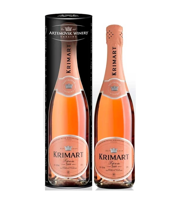 Вино ігристе Krimart витримане рожеве брют в тубусі 0,75л 10-13,5%